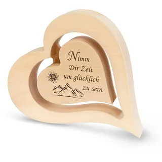 sagl.tirol Herz aus Zirbenholz mit schwebendem innen Herz [100% Naturprodukt] schöne Tischdeko I Holzherzen Deko aus Zirbe I Herz Deko I Jahrestag Geschenk I Deko Holz I Herz Holz I Nimm dir Zeit