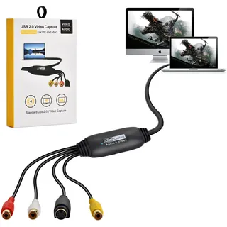 Amtake VHS auf USB 2.0 Video Grabber, VHS Digitalisieren Gerät Konverter Audio Video Capture Card, Alte VHS Mini DV Hi8 DVD VCR zu Digital-Konverter für Mac, Windows 2000, XP, WIN7/8/10/11, Vista