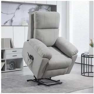 Homcom Fernsehsessel mit Aufstehhilfe Elektrisch, Relaxsessel mit Liegefunktion, Hellgrau