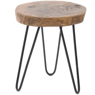DESIGN DELIGHTS BEISTELLTISCH BAUMSCHEIBE | Tamarindenholz, Metall, Ø 34 cm, | Couchtisch, - Braun