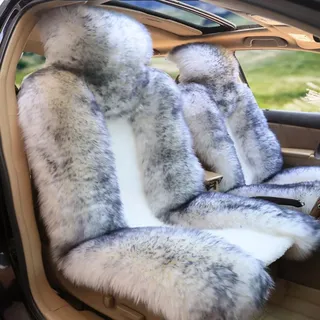 LWKJDHS 2 Stück Lammfell Sitzauflage für Auto für KIA Sportage 2010-2016, Winter Lammfell Sitzbezug Autositzbezüge Vordersitzbezug Autozubehör,A-Gray