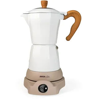 Jocca elektrische Italienische Kaffeemaschine Nature, 6 Tassen Mokkakocher, 300ml, Drehbarer Sockel, Kaltberührungsgriff, Warmhaltefunktion, weiß