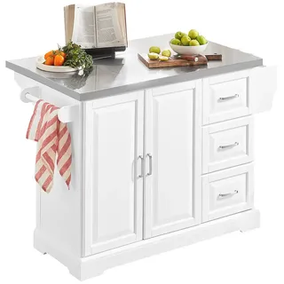 SoBuy Kücheninsel, Weiß, Grau, Holzwerkstoff, 130x91x46 cm, Küchen, Küchenmöbel, Kücheninseln