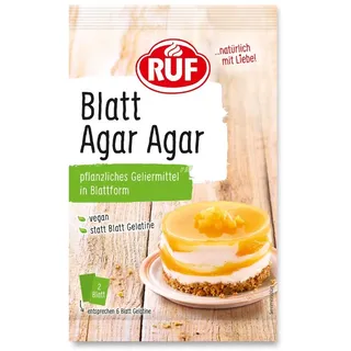 RUF Blatt Agar Agar, Ersatz für Blattgelatine, pflanzliches Geliermittel aus Algen, Alternative zur tierischen Gelatine, glutenfrei, vegan, 2 Blätter