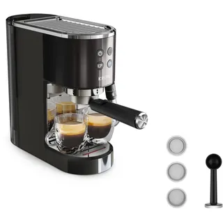Krups EspressoVirtuoso+ XP444G Espressomaschine mit Siebträger Schwarz mit Milchaufschäumdüse