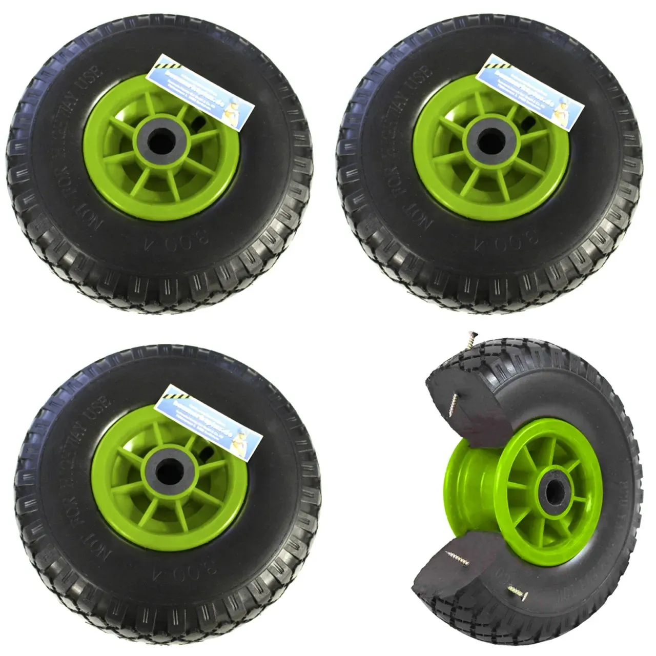 4x Sackkarrenrad PU-Rad 260x85 mm 3.00-4 Ø 20 mm Vollgummi Bollerwagen Grau zentrierte 75 mm Nabe