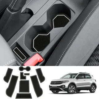 Coleya Antirutschmatten Kompatibel mit VW T-Cross 2018-2024, Mittelkonsole Gummimatten Türnaht Matten Getränkehalter Matte, VW T Cross Zubehör Gummi rutschfeste Matten (Weiß)