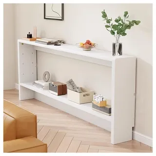 uofgcru Schmaler Sofatisch, Konsolentisch für Hinter Der Couch, Ablageregal Aus Massivholz für Die Sofarückseite, 2-stufiger Akzenttisch für Eingangsbereich, Flur, Wohnzimmer(Weiß - 120x15x69cm)