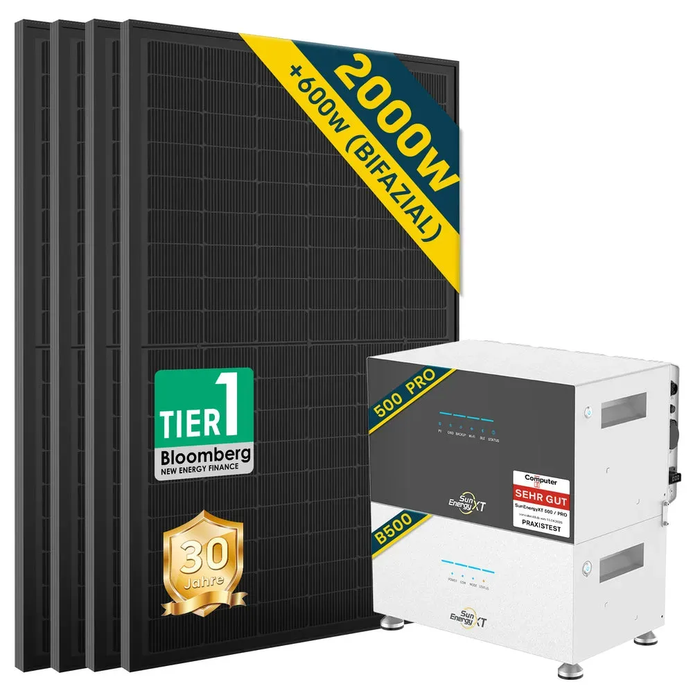 2000 Watt Balkonkraftwerk mit SunenergyXT 500 Pro Speicher - 500W x4 / 1xB500 Erweiterungsakku (5.02 kWh) / Ohne Halterung
