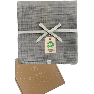 Babydecke Baby Mulltuch, 120x120cm, 100% Bio-Baumwolle Spucktuch, Musselin, DIKOS, PREMIUM Qualität, 120x120 cm, atmungsaktiv, nachhaltig, kuschelweich grau