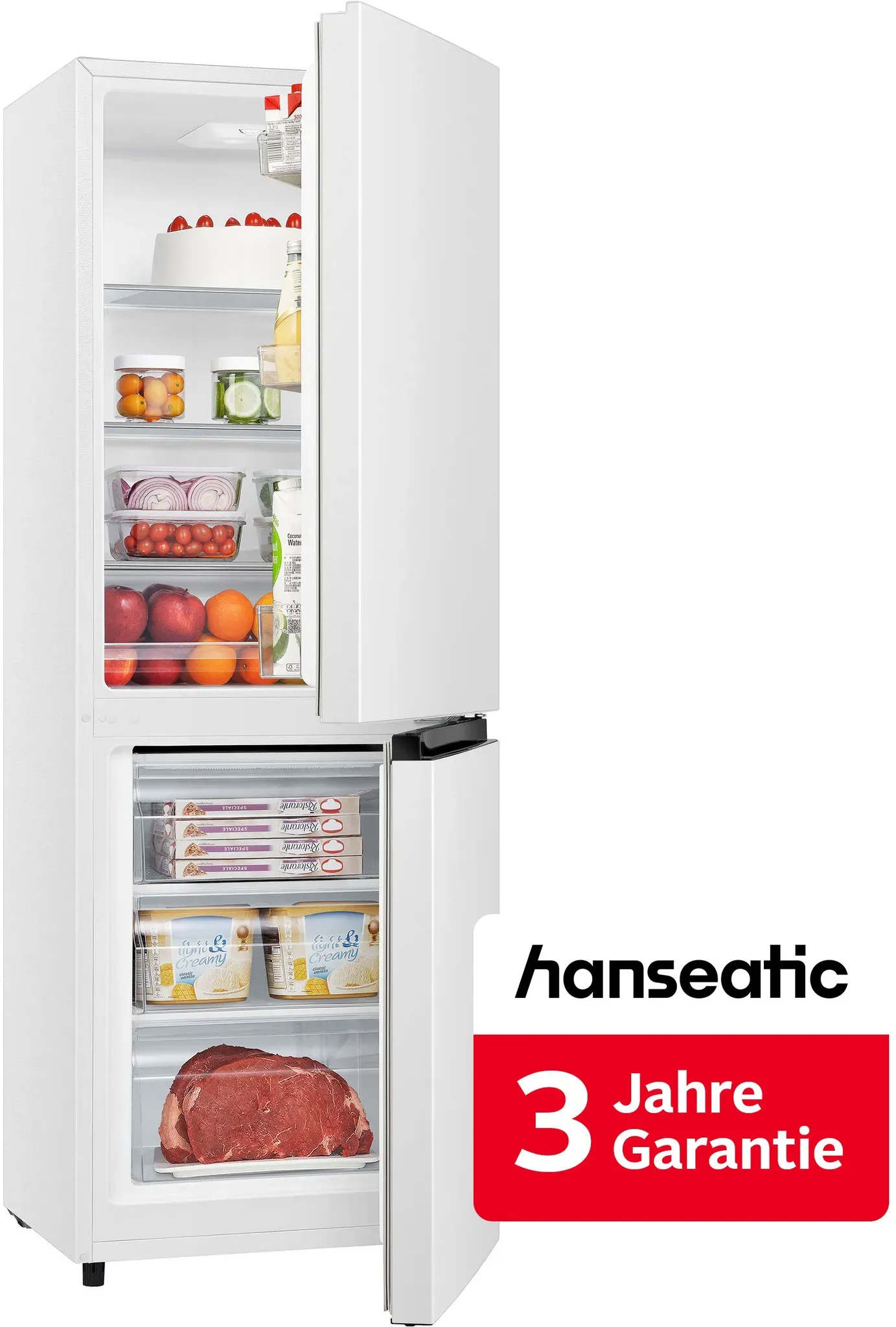 HANSEATIC Kühl-/Gefrierkombination "HKGK16155C", Energieeffizienz: C, silber (weiß), Rechtsanschlag, Kühlschränke, inkl. 3 Jahre Herstellergarantie, Kühl-/Gefrierkombination
