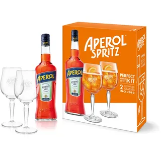 Aperol Aperitivo Geschenkset - 1 x 0,7 l - Aperol im Set mit 2 Gläsern für Spritz - 11% Vol. Alkohol - das Original
