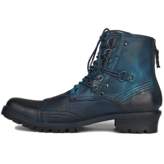 Herren Echtes Leder Lässige Kleid Schuhe Schnürung Zurück Reißverschluss Cowboy Stiefel,Blau,42 - 42 EU