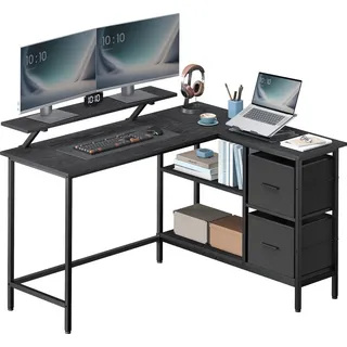 VASAGLE L-förmige Schreibtisch Eckschreibtisch Computertisch mit Schubladen 135cm schwarz - Schwarz