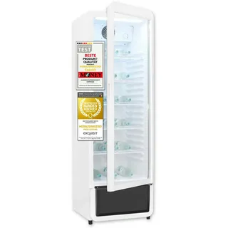 GGV Exquisit Exquisit Glastürkühlschrank, 280l Getränkekühlschrank mit LED, Umluft, 5 verstellbare Ablagen, CoolPro, GKS260-GT-430D weiss