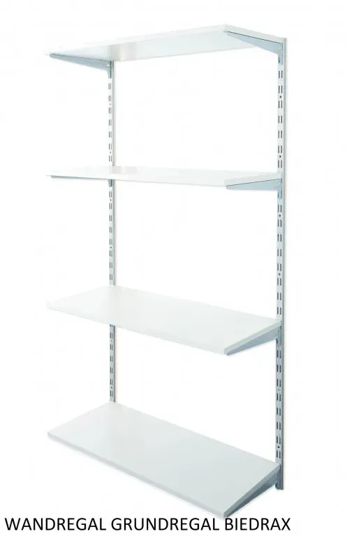 Biedrax Wandregal - Grundregal 20 x 60 x 150 cm, Farbe silber - 4 Fachboden grau