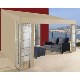 Quick Star Rank Anbau 3x4m Sand mit 3 Seitenteilen Anbaupavillon Terrassendach