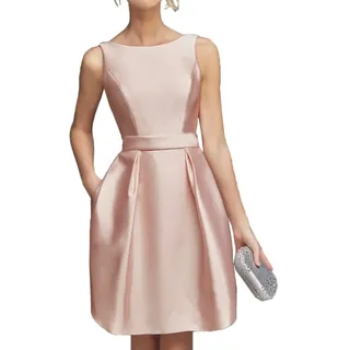 La_Marie Braut Perlen Rosa Hundkragen Kurz Satin Cocktailkleider Abendkleider Partykleider Mini-38 Perlen Rosa - 38