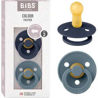 Bibs Colour Schnuller 2er-Pack, BPA-frei, Kirschform Nippel. Naturkautschuk/Latex, Hergestellt in Dänemark. Größe 2 | 6+ Monate | 2-Pack, Deep Space/Petrol