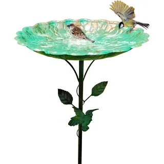 Vogeltränke Stehend Groß Garten mit 4 Zackiger Sockel,Metall Vogeltränke Winterfest Vogelbad Garten Stehend,Wasserschale Frostsicher Vogelfutterspender für Vögel Draußen Garten (02)