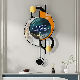 Homary 67 cm LED Wanduhr Modern Multifunktional – Sprachgesteuerte Wanduhr Modern Design mit Digitalanzeige, Temperatur, Datum und Alarmfunktion für Wohnzimmer, Büro, Schlafzimmer– Ideal als Wanddeko