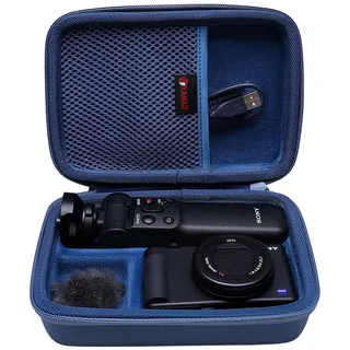 XANAD Eva Reisetasche für Sony ZV-1 / ZV-1f / ZV-2 Kamera mit Vlogger Zubehör-Kit Stativ und Mikrofon - Reise-Schutz-Tragetasche (blau)