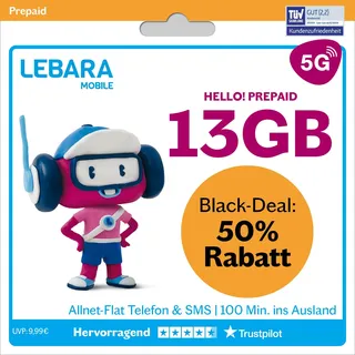 Lebara Hello! S Prepaid Prepaid-Karte ohne Vertragsbindung