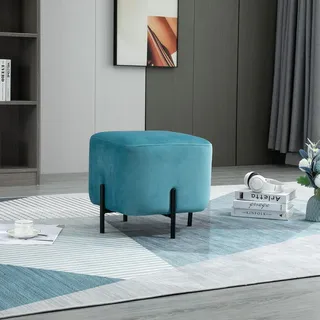 Homcom Fußhocker gepolstert Kunststoff 44,5 x 41,5 x 44,5 cm Türkis