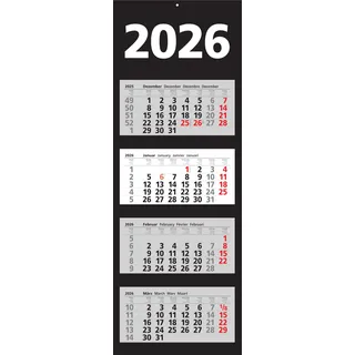 Adina 2026 Adina Wandkalender Viermonatskalender in Blockform mit Tagesanzeiger 92x33cm