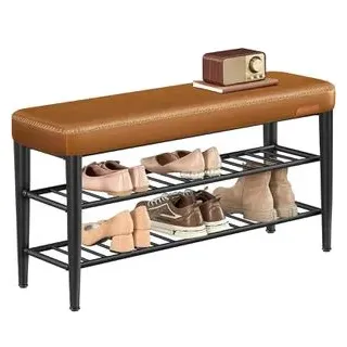 VASAGLE Schuhbank EKHO, schwarz / braun, aus Metall, 2 Ebenen für 10 Paar, 100 x 50 x 30cm