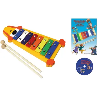 Clifton Spielzeug-Musikinstrument Metallophon Hund, mit 8 Tönen und Kinderlieder CD, Karaoke CD mit Heft bunt