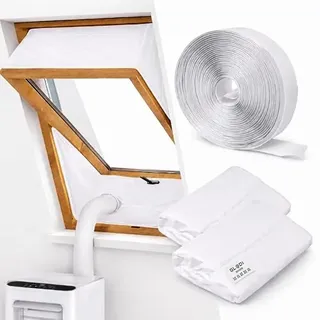 Fensterabdichtung für mobile Klimaanlage Dachfenster (190cm x 2) – Klimaanlage Fensterabdichtung für Einzel- & Doppelschlauch – Fenster Abdichtung mit Klettverschluss