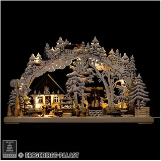RATAGS 3D-Schwibbogen Kunsthandwerk aus dem Erzgebirge mit Raureif - 72x43 cm, Weiß, Halbkreisförmig, Weihnachtsdekoration, Pflanzenhalter