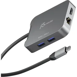 j5Create JCD3191-N, Kabelgebunden, USB 3.2 Gen 2 (3.1 Gen 2) Type-C, 140 W, 10,100,1000 Mbit/s, Grau (USB-C), Dockingstation + USB Hub, Grau