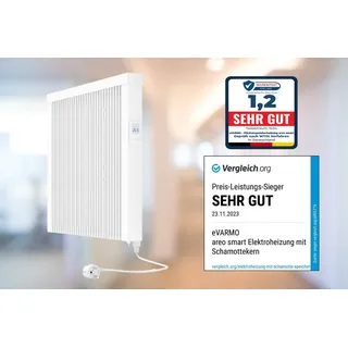 Evarmo Elektroheizung areo smart Flächenspeicherheizung 1300 Watt - digitales Thermostat mit LCD-Display - Option zur Appsteuerung von eVARMO