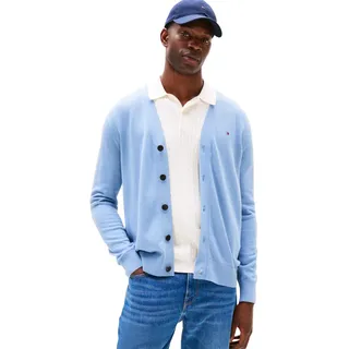 Tommy Hilfiger Herren Strickjacke Cardigan Essential Cotton mit Knopfleiste, Blau (Brisk Blue), XL