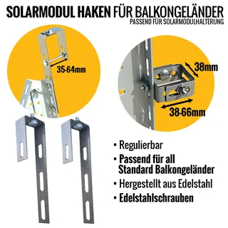 Balkonhalterung Balkonhaken Balkonkraftwerk Edelstahl PASSEND FÜR PV Halterung