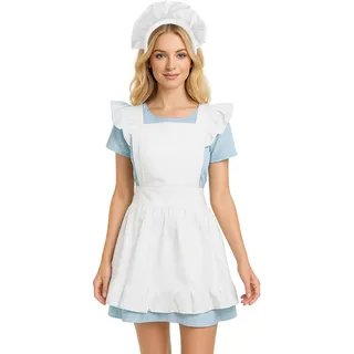 Aspire Latzschürze Weiß Rüschen Retro Schürze mit Stirnband Servierschürze Set für Cosplay Party