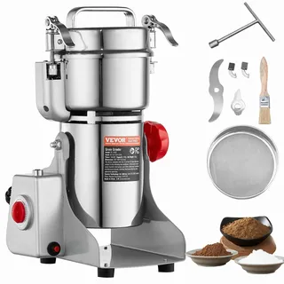Vevor 300 g elektrische Getreidemühle, Hochgeschwindigkeits-Gewürzmühlen mit 1500 W, Pulverisiermaschine aus Edelstahl, für trockene Körner, Gewürze, Müsli, Kaffee, Mais, Pfeffer, Schwenktyp