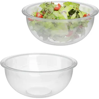 Relaxdays Salatschüssel Glas, 2er Set, 2,4 Liter, Rührschüssel, Servierschüssel Küche, runde Glasschüsseln, transparent