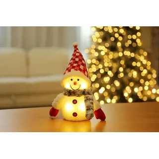 Hi Schneemann mit Schal und Bommelmütze 26cm hoch 6 warmweiße LED 76180 innen