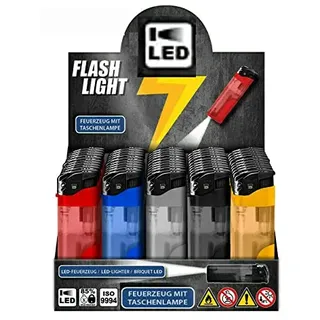 50 Stück Flash Light LED Licht Feuerzeuge Elektonik Feuerzeug Elektrisch Lighter mit Lampe