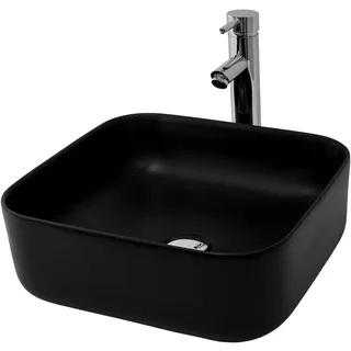 ML-Design Waschbecken aus Keramik in Schwarz Matt, 39,5x39,5x14 cm, Rechteckige