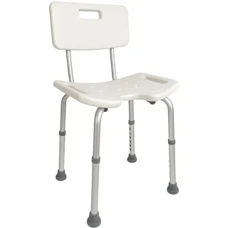 Mobiclinic®, Duschstuhl mit Rückenlehne, Höhenverstellbar, Marisma, U-Form Sitz, rutschfeste Gummikappen, Leichtgewicht Einfache Bedienung, Aluminium und PVC, Weiß