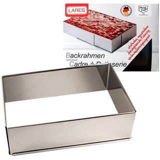 LARES Backform/Backrahmen eckig, extra hoch, in Karton - aus rostfreiem Edelstahl - verstellbare Größe - Made in Germany
