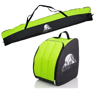 Rawstyle Skitasche Ski-Schuh-Tasche Set SKI-Tasche 160cm 180cm 190cm wasserdicht Ski Bag Ski Cover Wintersport Kombi (schwarz-hellgrün, Set 180cm)