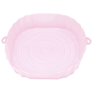 Rtauhife 20 cm HeißLuftfritteuse Backofen Backblech BrathäHnchen Korbmatte AirFryer Silikontopf Runde -Grillpfanne Rosa