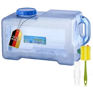 RUYI 22L Wasserkanister mit Hahn und Schraubdeckel, Camping Wasserkanister BPA-frei Trinkwasserkanister, Tragbarer Wassertank mit Griff für Wohnwagen Picknick Wandern, Transparent Blau