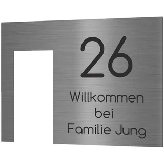 Jung Edelstahl Design Modernes V2A Edelstahl Türschild optimiert für Ring Videotürklingel Pro Kabel Klingelschild 20x15 cm Haustürschild mit Hausnummer. Individuell personalisierbar (Edelstahl)