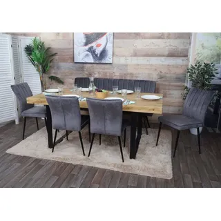 Mendler Esszimmer-Set HWC-K16, 4er-Set Stuhl+Sitzbank Esszimmergruppe Sitzgruppe Esszimmergarnitur, Samt Metall dunkelgrau - Grau
